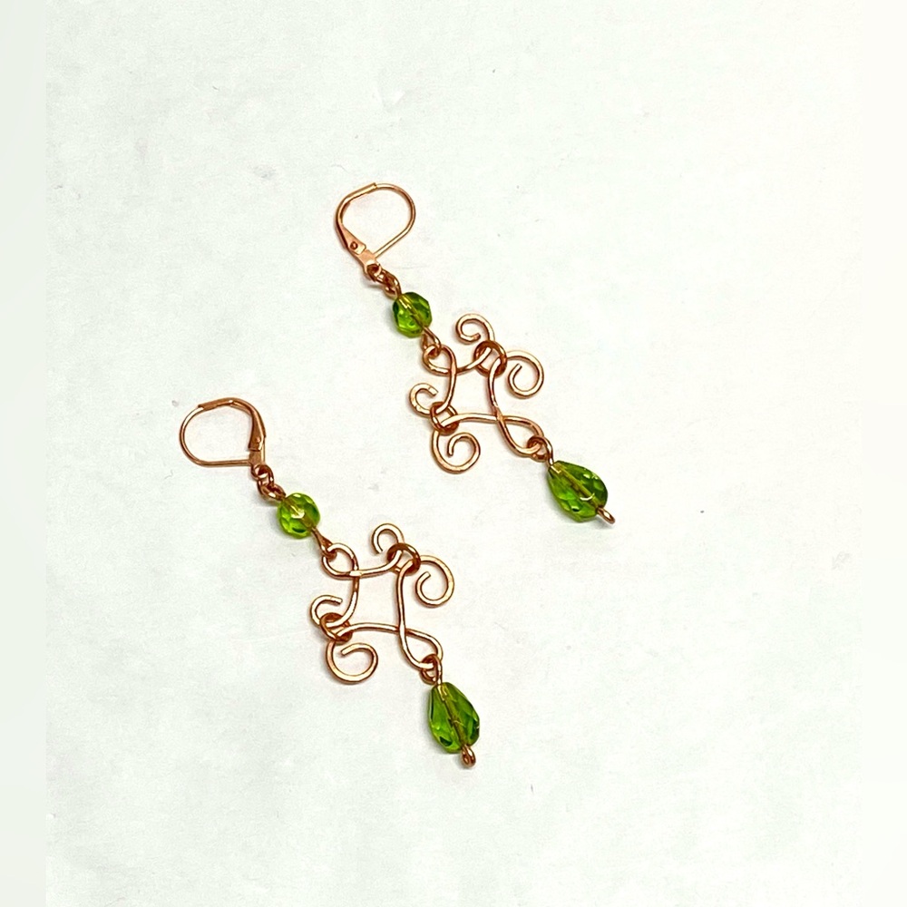 HANDCRAFTED Pure Copper Chandelier Earrings w/ Vintage Faceted Glass Bead Accent